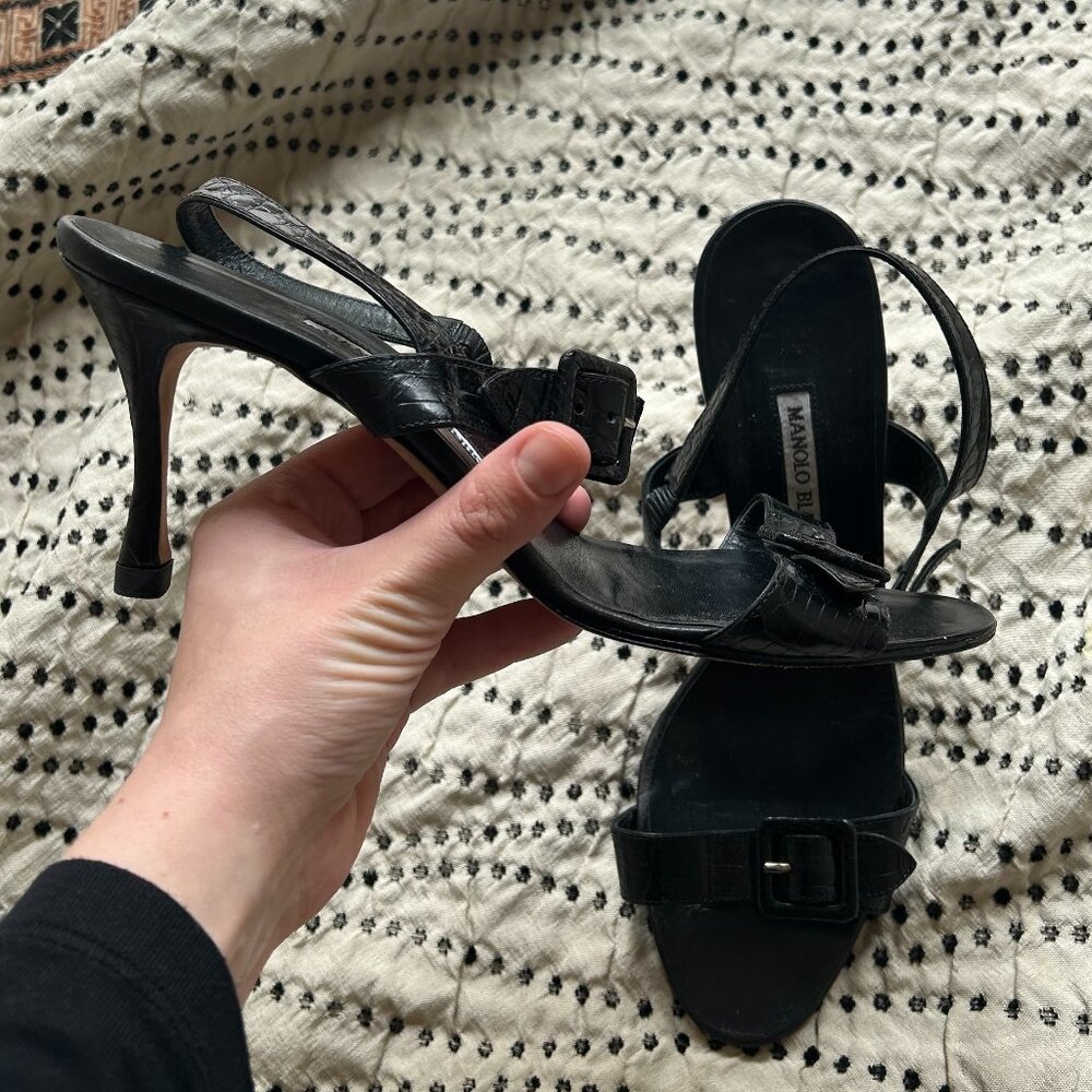 Manolo Blahnik Black Buckled Sandal Size 40